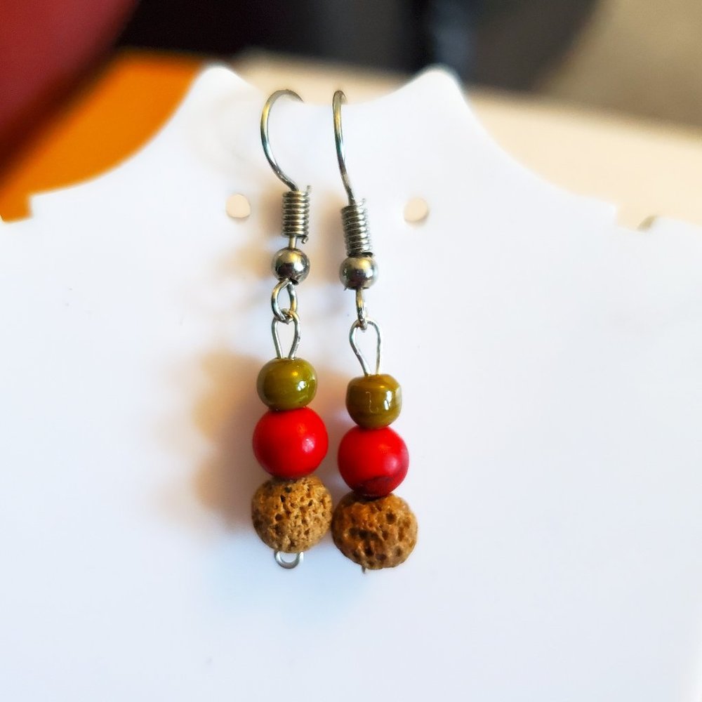 Silver Tone Hook Jasper and Lava Bead Dangle Earrings Tony Alexander Jewelry NWT